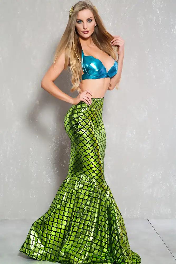Sexy Lime Black Metallic Two Piece Mermaid Costume - AMIClubwear