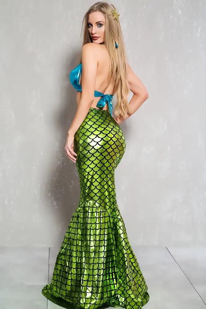 Sexy Lime Black Metallic Two Piece Mermaid Costume - AMIClubwear