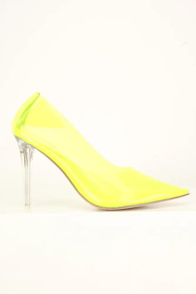 Sexy Lime Clear Pointy Toe Single Sole High Heels Pumps Patent - AMIClubwear