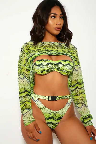 Sexy Lime Reptile Three Piece Swimsuit Set - AMIClubwear