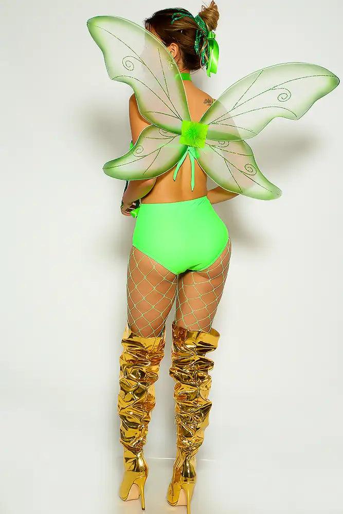 Sexy Lime Tinker Sequin Bow High Waist 3 Piece Fairy Costume - AMIClubwear
