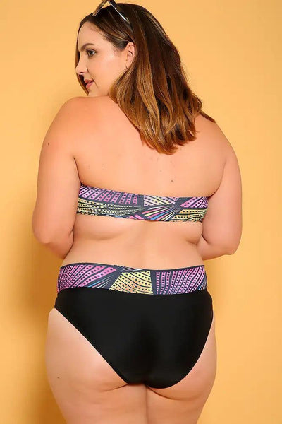 Sexy Magenta Black Printed Fringe Padded Two Piece Plus Size Bikini - AMIClubwear