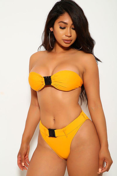 Sexy Marigold Buckle Bandeau Two Piece Swimsuit - AMIClubwear