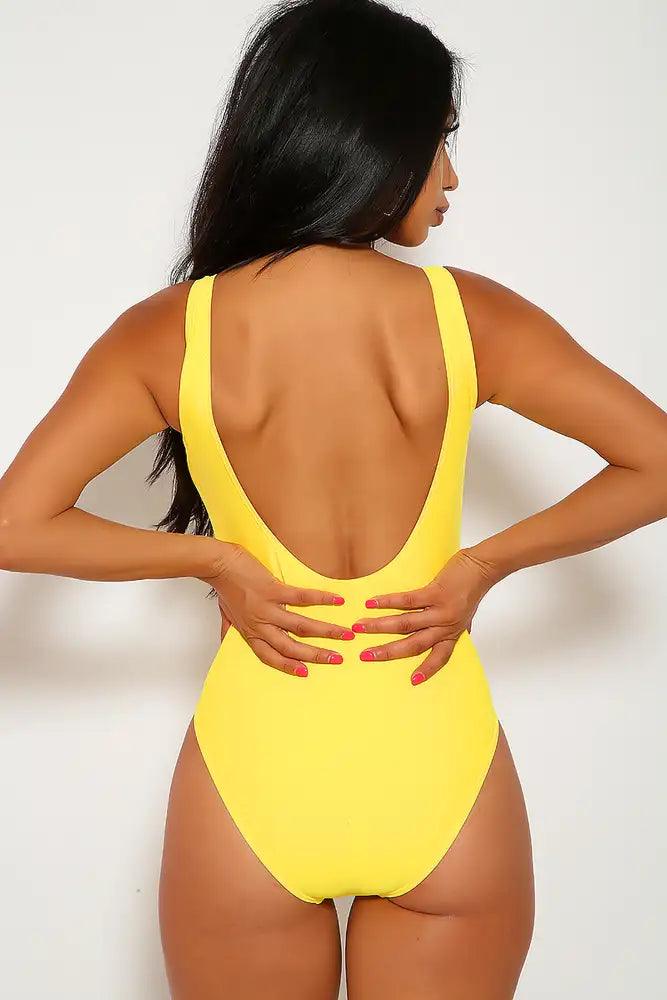 Sexy Marigold Button Up One Piece Swimsuit - AMIClubwear