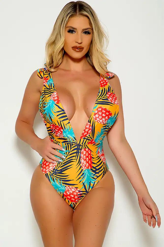 Sexy Marigold Teal Printed Pattern One Piece Monokini - AMIClubwear