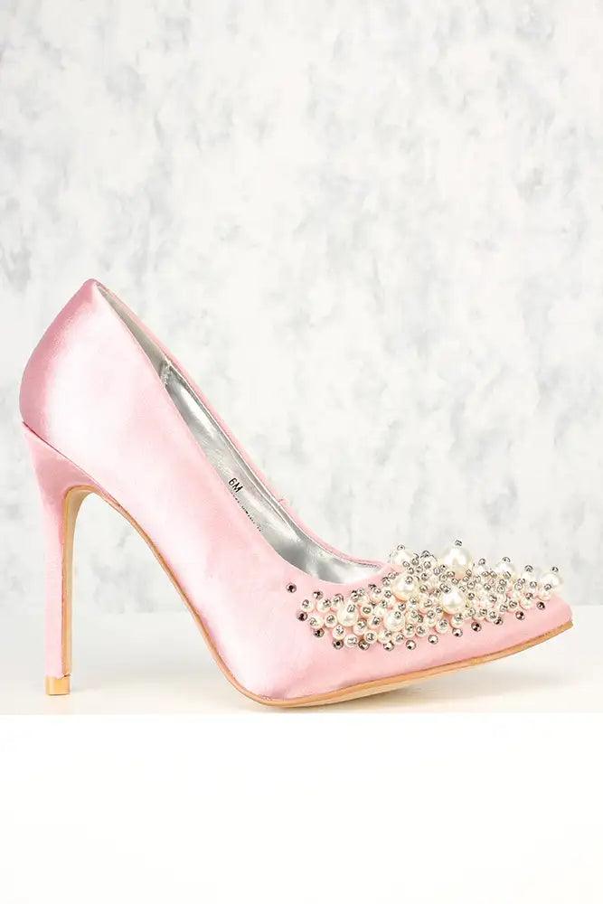 Sexy Mauve Faux Pearl Pointy Close Toe Single Sole Heels - AMIClubwear