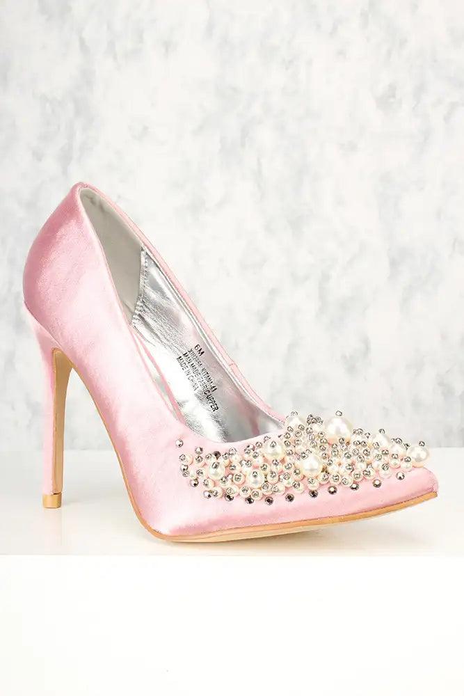 Sexy Mauve Faux Pearl Pointy Close Toe Single Sole Heels - AMIClubwear