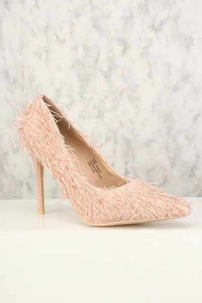 Sexy Mauve Mohair Pointy Toe Single Sole High Heels - AMIClubwear