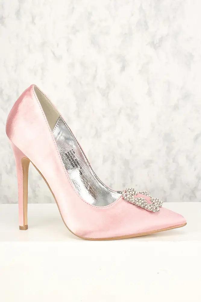 Sexy Mauve Rhinestone Pointy Toe Single Sole High Heels Satin - AMIClubwear