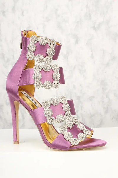 Sexy Mauve Strappy Texture Buckle High Heels - AMIClubwear
