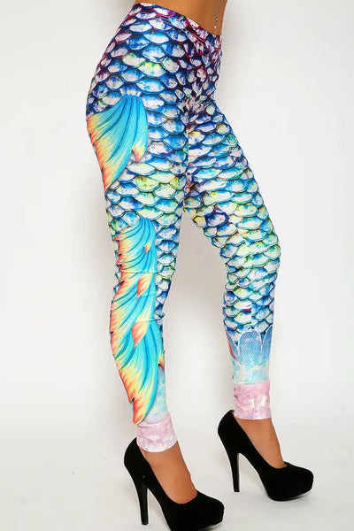 Sexy Mermaid Graphic Print Stretchy Leggings - AMIClubwear