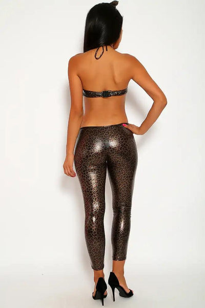 Sexy Metallic Leopard Print Kitty Stretchy Catsuit Costume - AMIClubwear