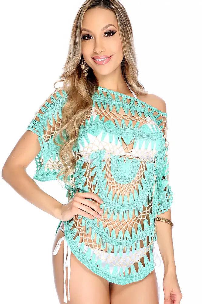 Sexy Mint Beige Crochet Cut Out Swim Cover Up - AMIClubwear