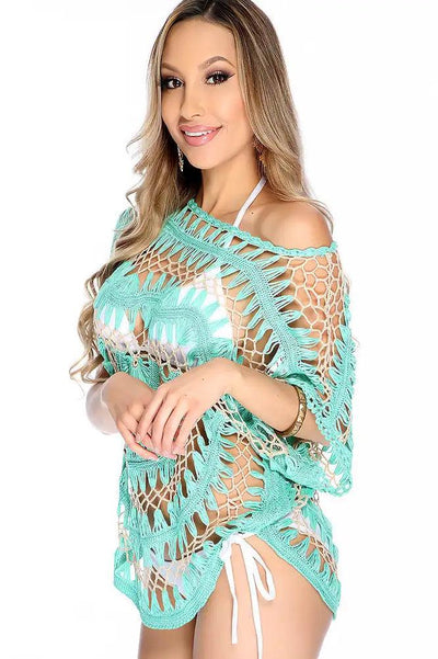 Sexy Mint Beige Crochet Cut Out Swim Cover Up - AMIClubwear