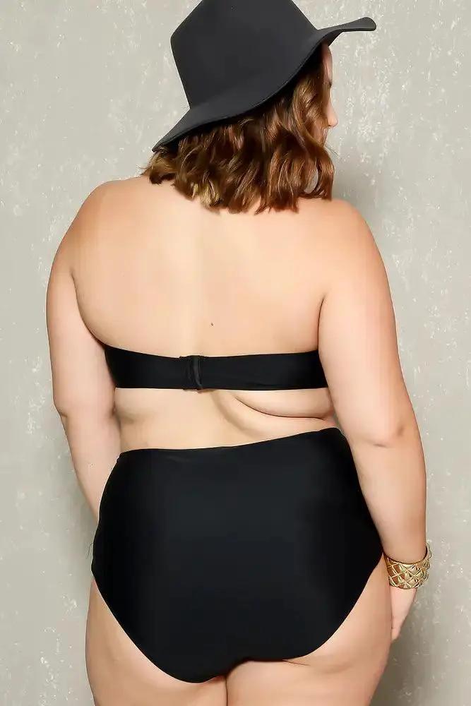 Sexy Mint Blue High Waisted Strappy Plus Size Two Piece Swimsuit