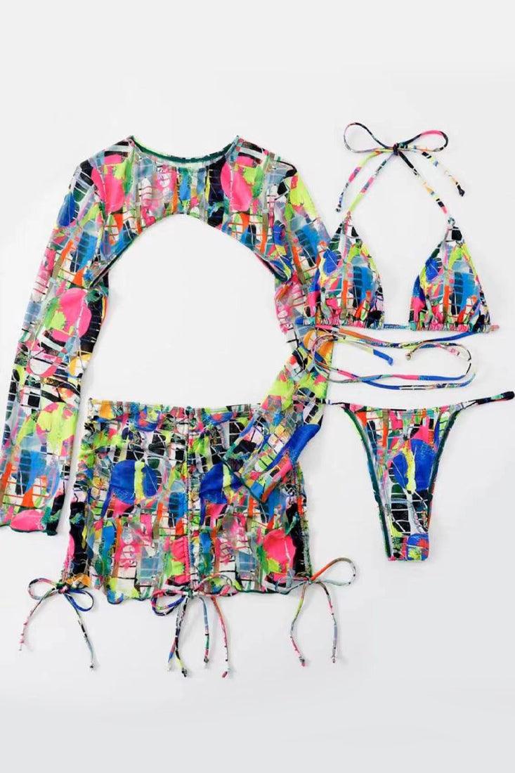 Sexy Multi Colored Graphics Print 4pc Bikini Set – AMIClubwear
