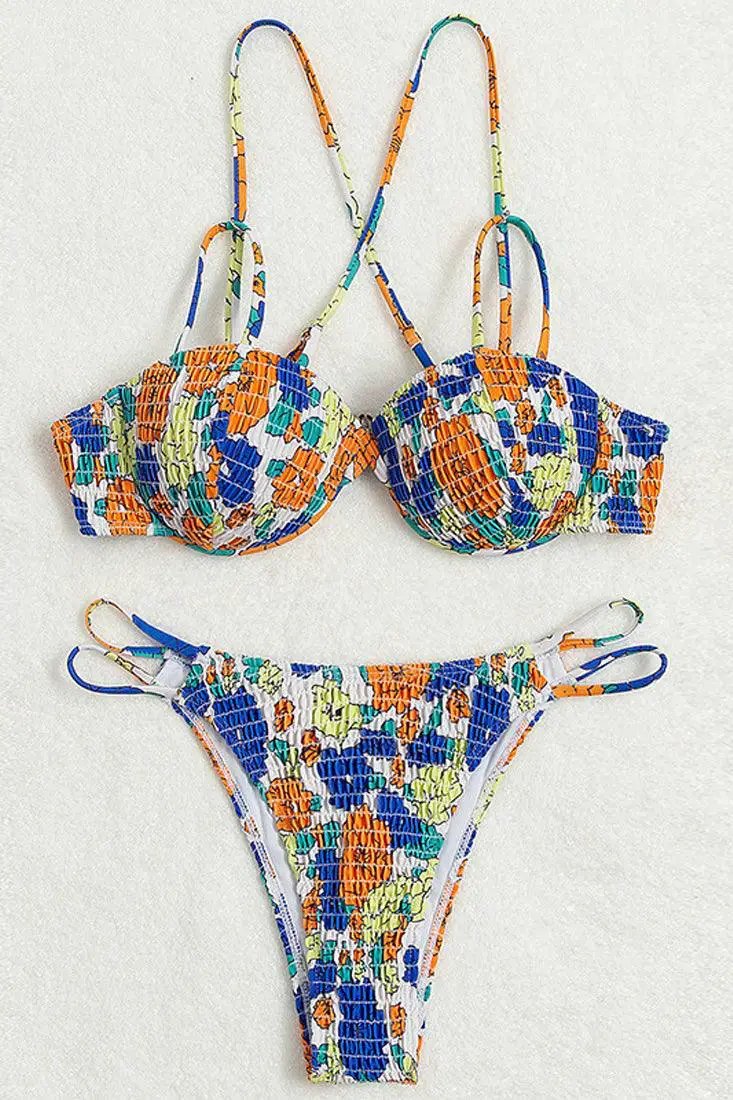 Sexy Multi Printed Criss Cross Back 2pc Swimsuit