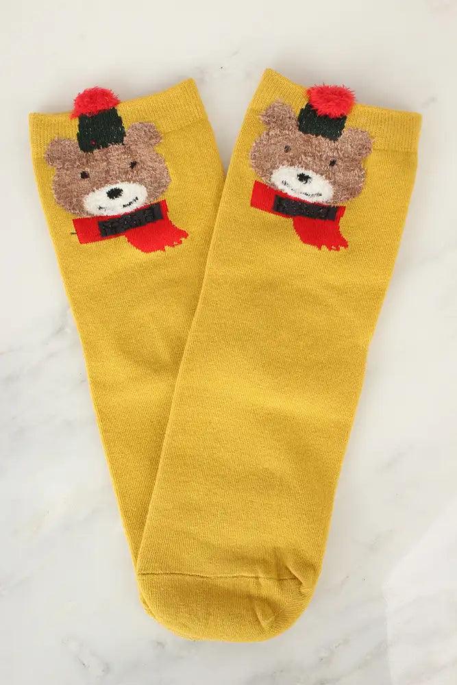 Sexy Mustard Fuzzy Detail Ankle High Socks - AMIClubwear