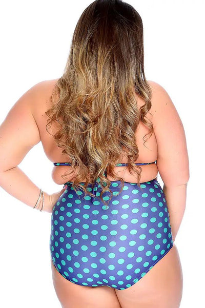 Sexy Navy Polka Dot High Waist Plus Size Swimsuit - AMIClubwear