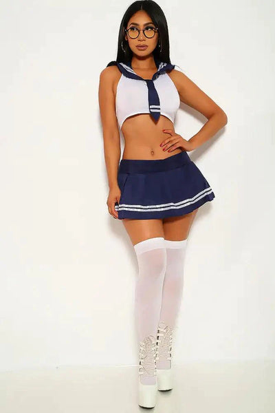 Sexy Navy White Backless 2 Pc Sailor Role Play Costume - AMIClubwear