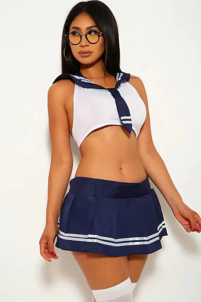Sexy Navy White Backless 2 Pc Sailor Role Play Costume - AMIClubwear
