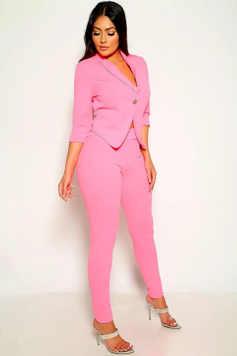 Sexy Neon Pink Single Button 2 Pc Blazer Set