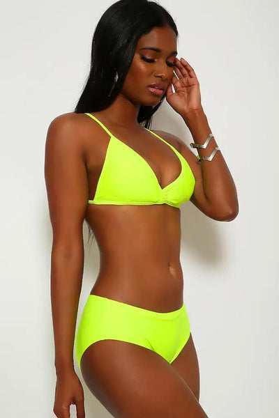 Sexy Neon Yellow Strappy Two Piece Swimsuit - AMIClubwear