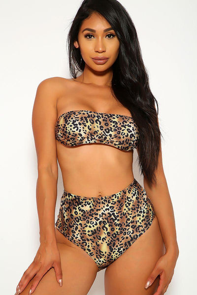Sexy New Leopard Bandeau High Waist Two Piece Swimsuit - AMIClubwear