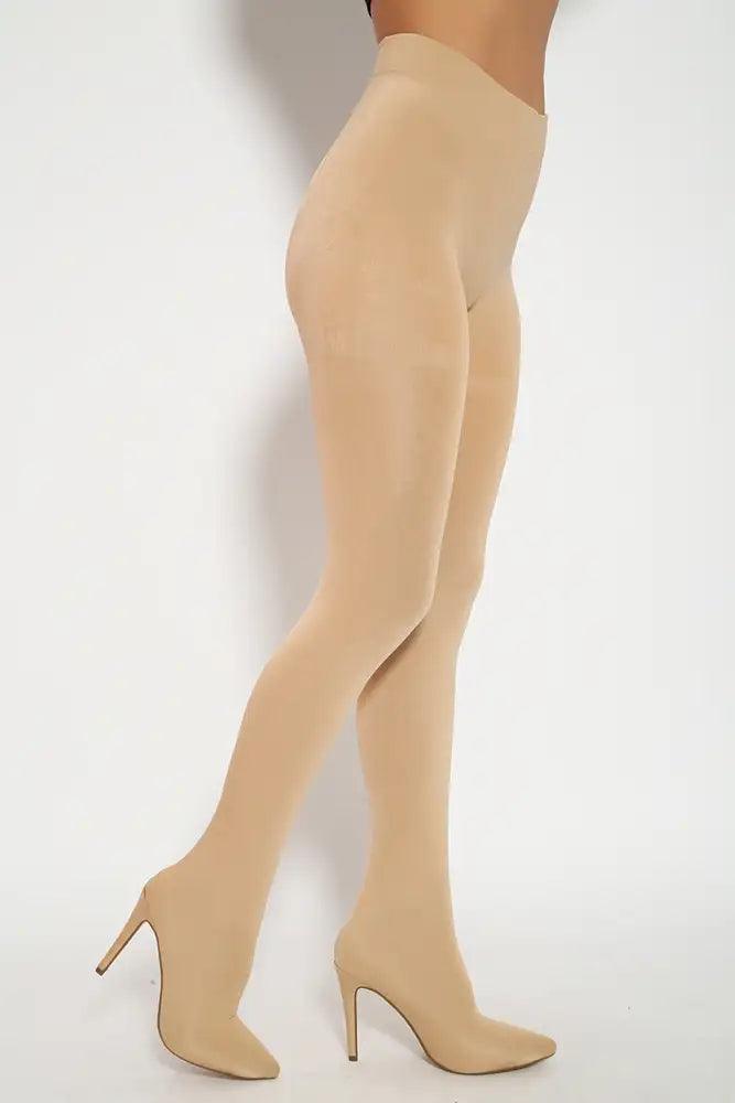 Sexy Nude Pointed Toe High Waist High Heel Legging Boots - AMIClubwear