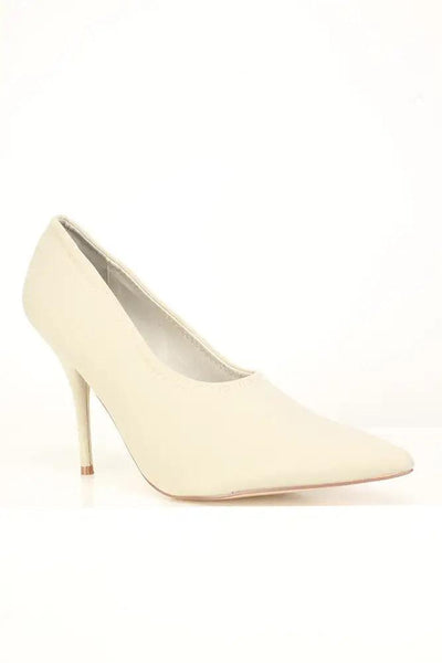 Sexy Nude Pointy Toe Single Sole High Heels Pumps Lycra - AMIClubwear