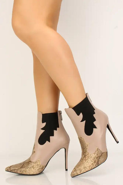 Sexy Nude Reptile Pointy Toe Booties - AMIClubwear
