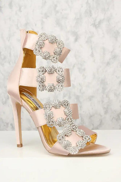 Sexy Nude Strappy Texture Buckle High Heels - AMIClubwear