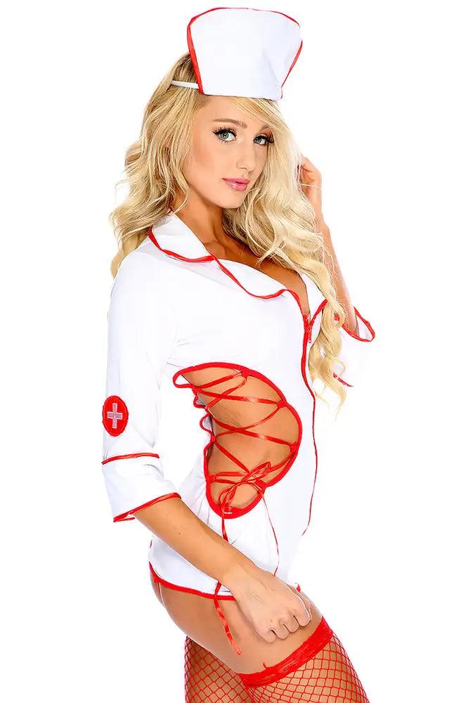 Sexy Nurse White Red 5 Piece Costume - AMIClubwear
