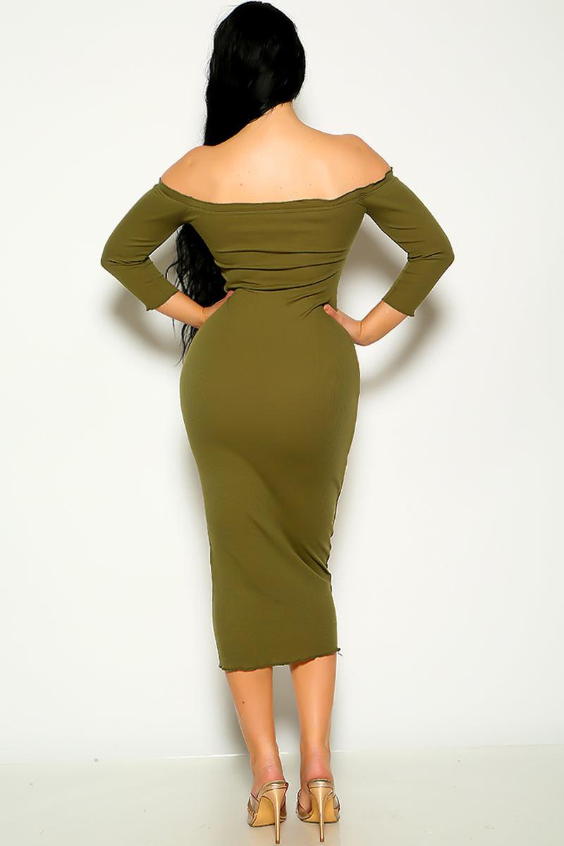 Sexy Olive Lettuce Trim Half Sleeve Midi Party Dress - AMIClubwear