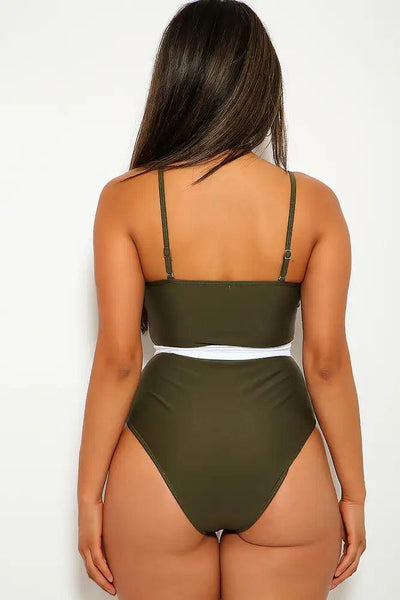 Sexy Olive White One Piece Swimsuit - AMIClubwear