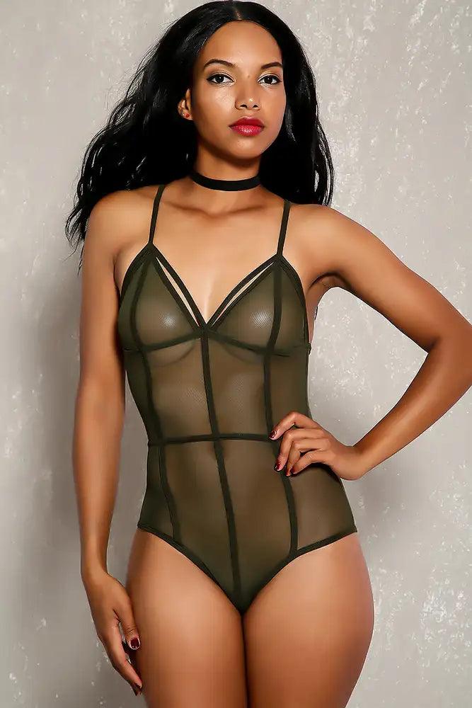 Sexy OliveSheer Mesh Cheeky Two Piece Swimsuit - AMIClubwear