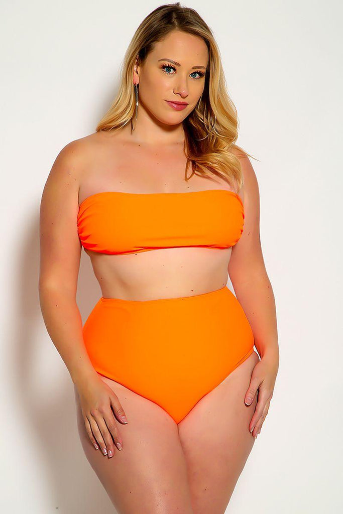 Sexy Orange Bandeau High Waist Plus Size Swimsuit – AMIClubwear