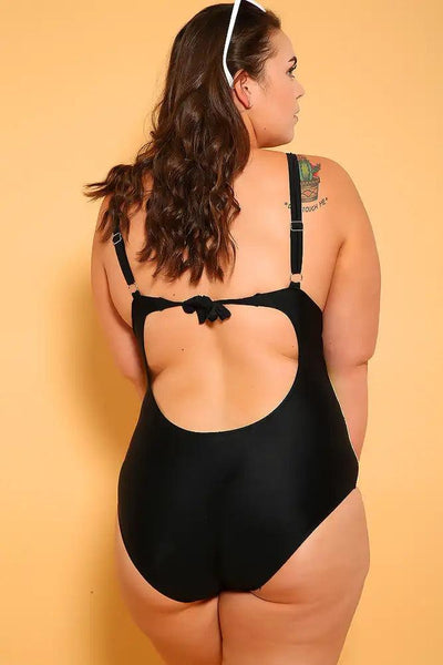 Sexy Orange Black Color Block Plus Size One Piece Swimsuit - AMIClubwear