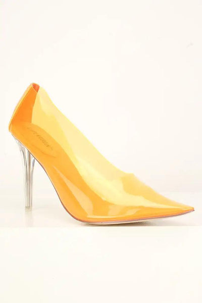 Sexy Orange Clear Pointy Toe Single Sole High Heels Pumps Patent - AMIClubwear