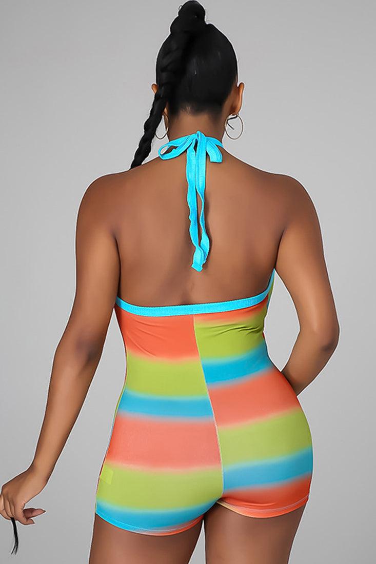 Sexy Orange Lime Blue Romper With Tie Top - AMIClubwear