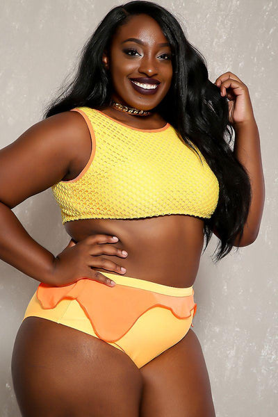 Sexy Orange Peplum High Waist Plus Size Two Piece Swimsuit - AMIClubwear