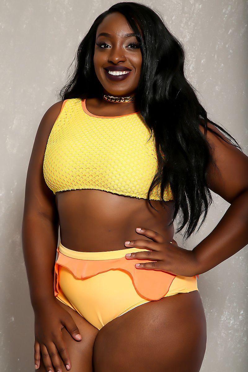 Sexy Orange Peplum High Waist Plus Size Two Piece Swimsuit - AMIClubwear