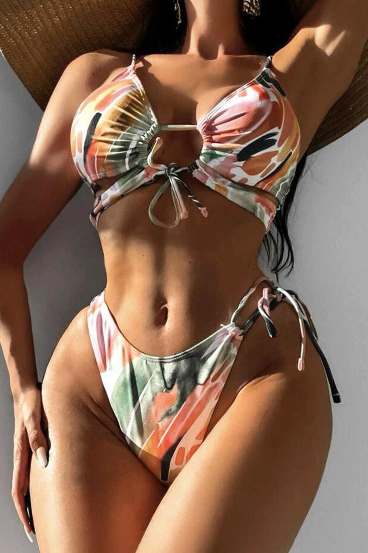 Sexy Orange Pink Abstract Earth Tone Bikini - AMIClubwear