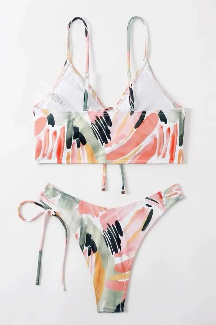 Sexy Orange Pink Abstract Earth Tone Bikini