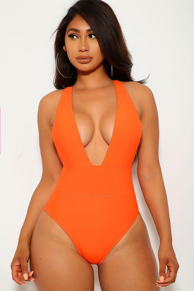 Sexy Orange V-Cut One Piece Swimsuit - AMIClubwear
