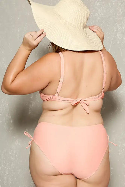 Sexy Peach Floral Print Push Up 2Pc. Plus Size Swimsuit - AMIClubwear