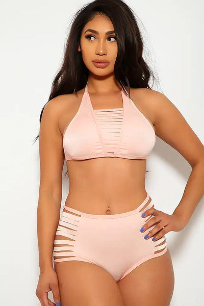 Sexy Peach Front Cut Out Two Piece Swimsuit - AMIClubwear