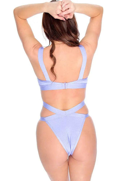 Sexy Periwinkle Sleeveless Strappy Onepiece Cut Out Bandage Monokini Swimsuit - AMIClubwear