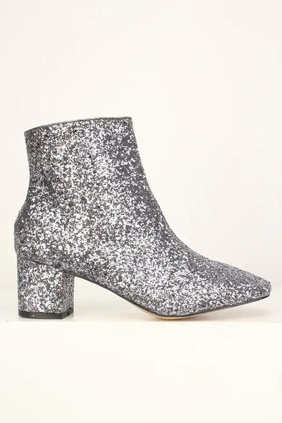 Sexy Pewter Chunky High Heels Booties Glitter - AMIClubwear
