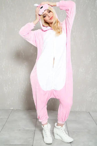 Sexy Pink Faux Fur Dinosaur Onesie Pajama Costume - AMIClubwear